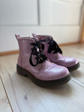 Dream Pairs Girls Glitter Combat Boots Pink Lace Up Zipper Size 13 Kids